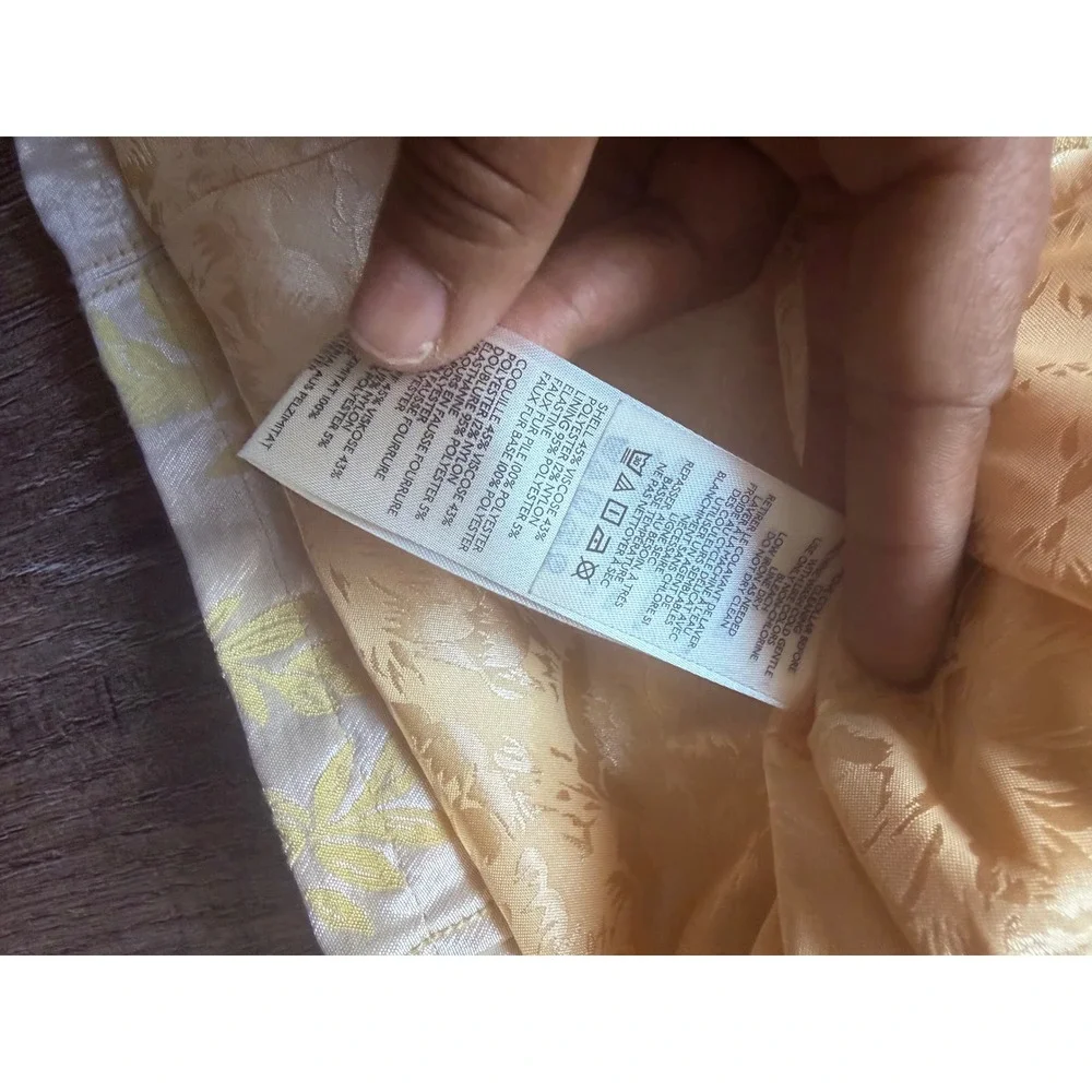 Free People Faux Fur Collar Jacquard Jacket Straw Yellow Floral ‎ XS